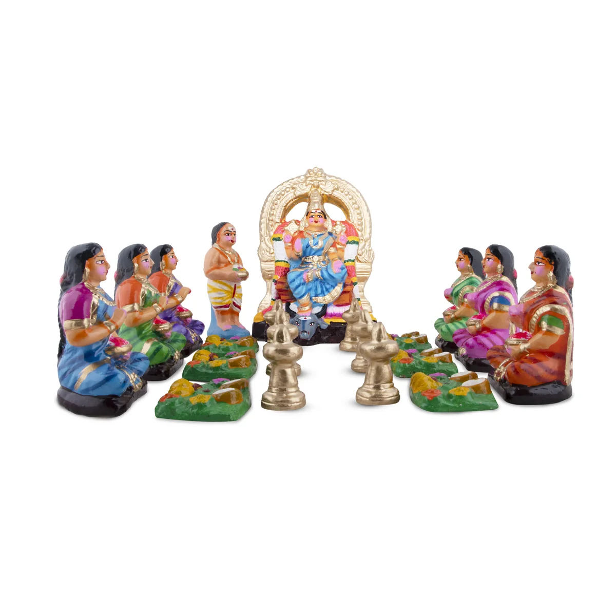 Durga Pooja Clay Golu Bommai Set - 10 x 6 Inches | Giri Golu Doll/ Navaratri Golu Bomma/Gombe/Bommai