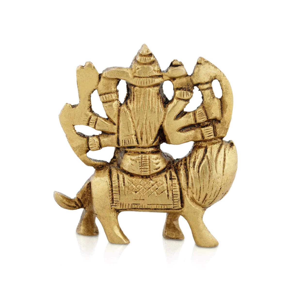 Durga Statue Sitting On Lion - 2.5 x 2.5 Inches | Antique Brass Idol/ Durga Idol With 8 Hands for Pooja - Image 4
