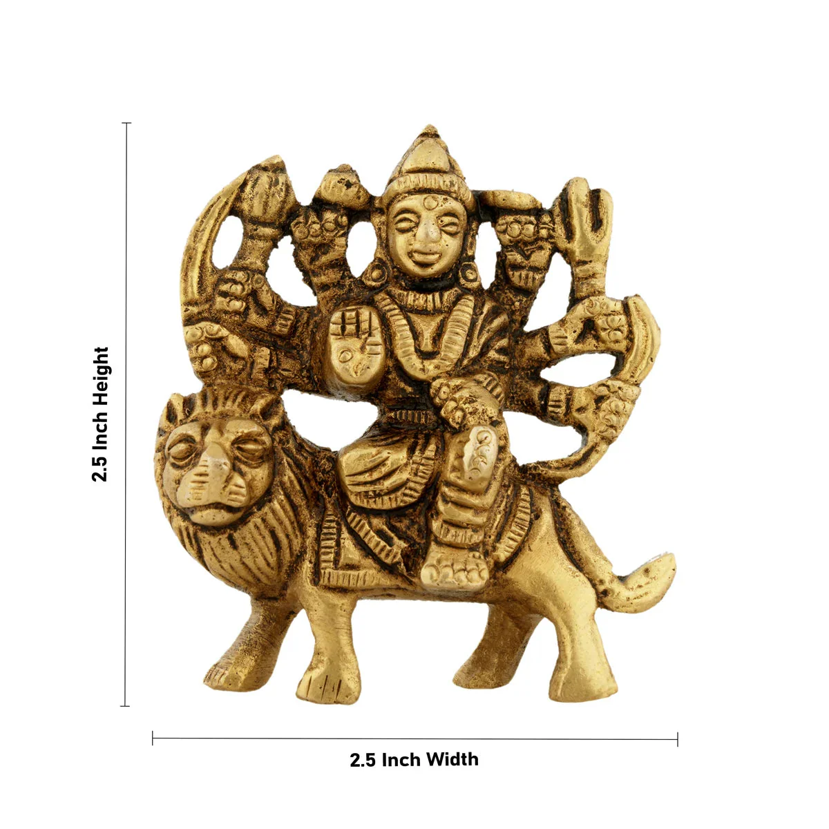 Durga Statue Sitting On Lion - 2.5 x 2.5 Inches | Antique Brass Idol/ Durga Idol With 8 Hands for Pooja - Image 5