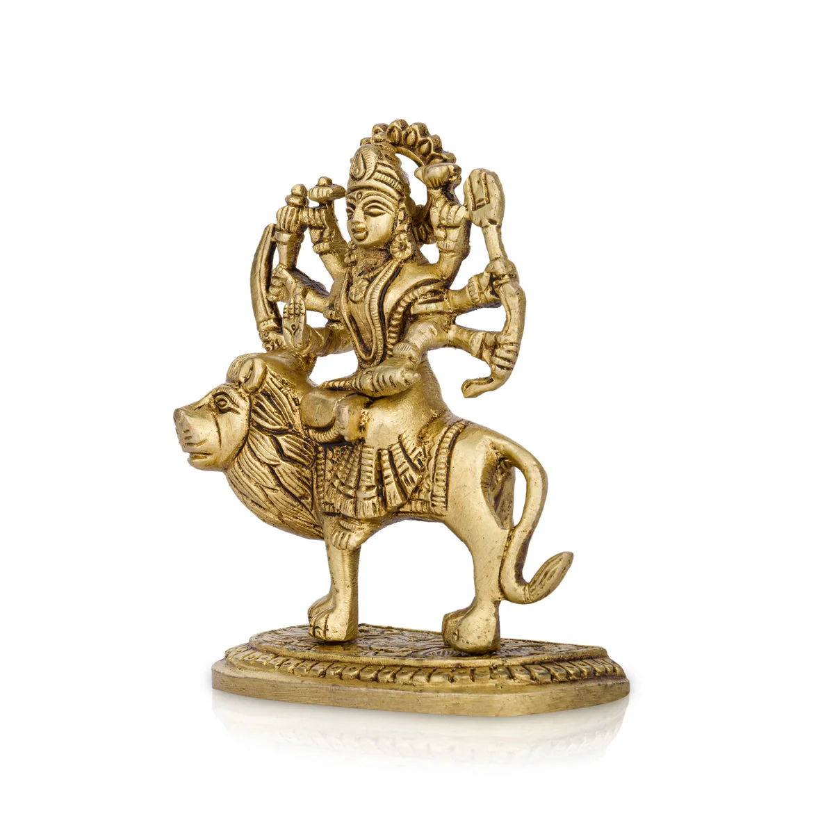 Durga Statue Sitting On Lion - 3.5 x 2.5 Inches | Antique Brass Idol/ Durga Idol With 8 Hands for Pooja - Image 2
