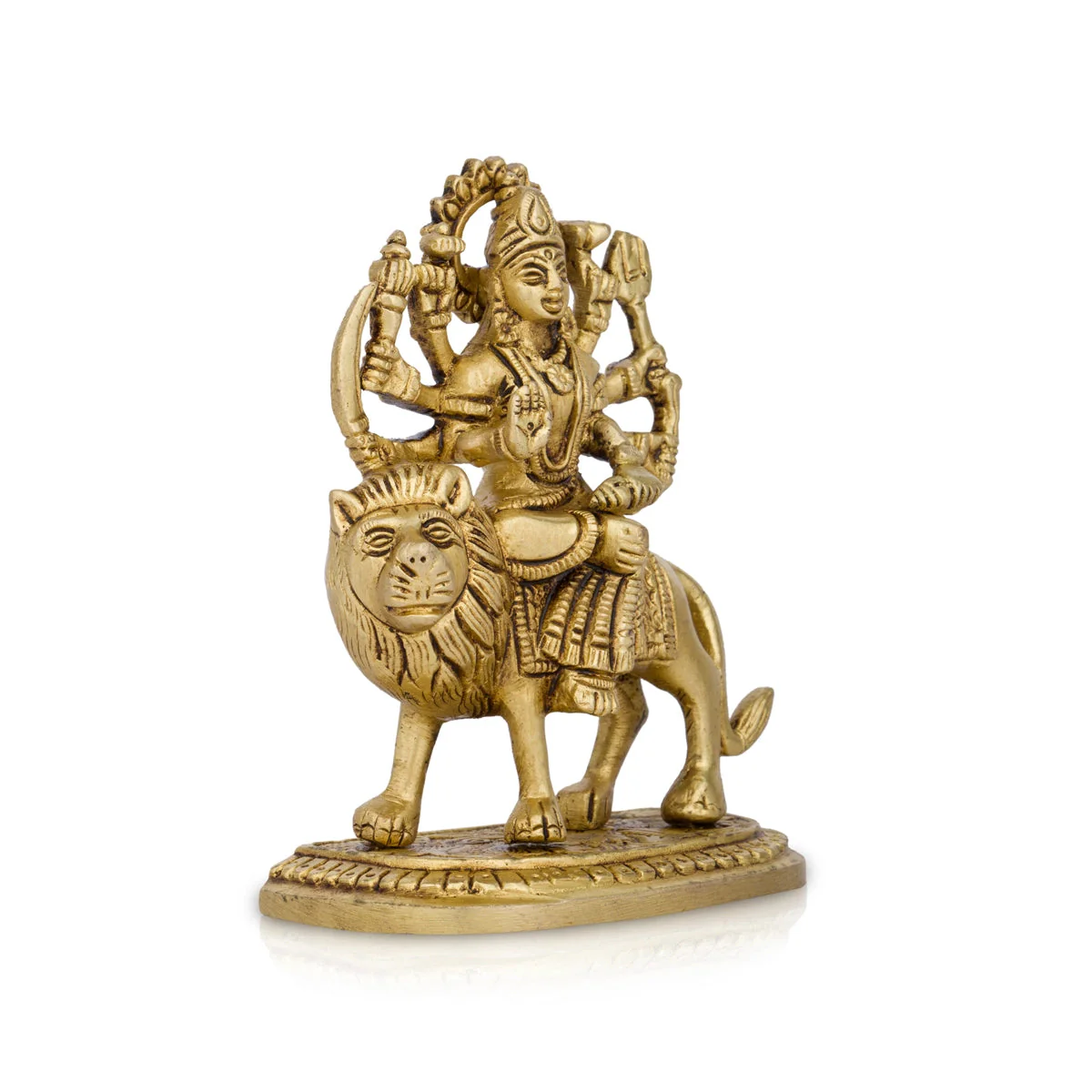 Durga Statue Sitting On Lion - 3.5 x 2.5 Inches | Antique Brass Idol/ Durga Idol With 8 Hands for Pooja - Image 3