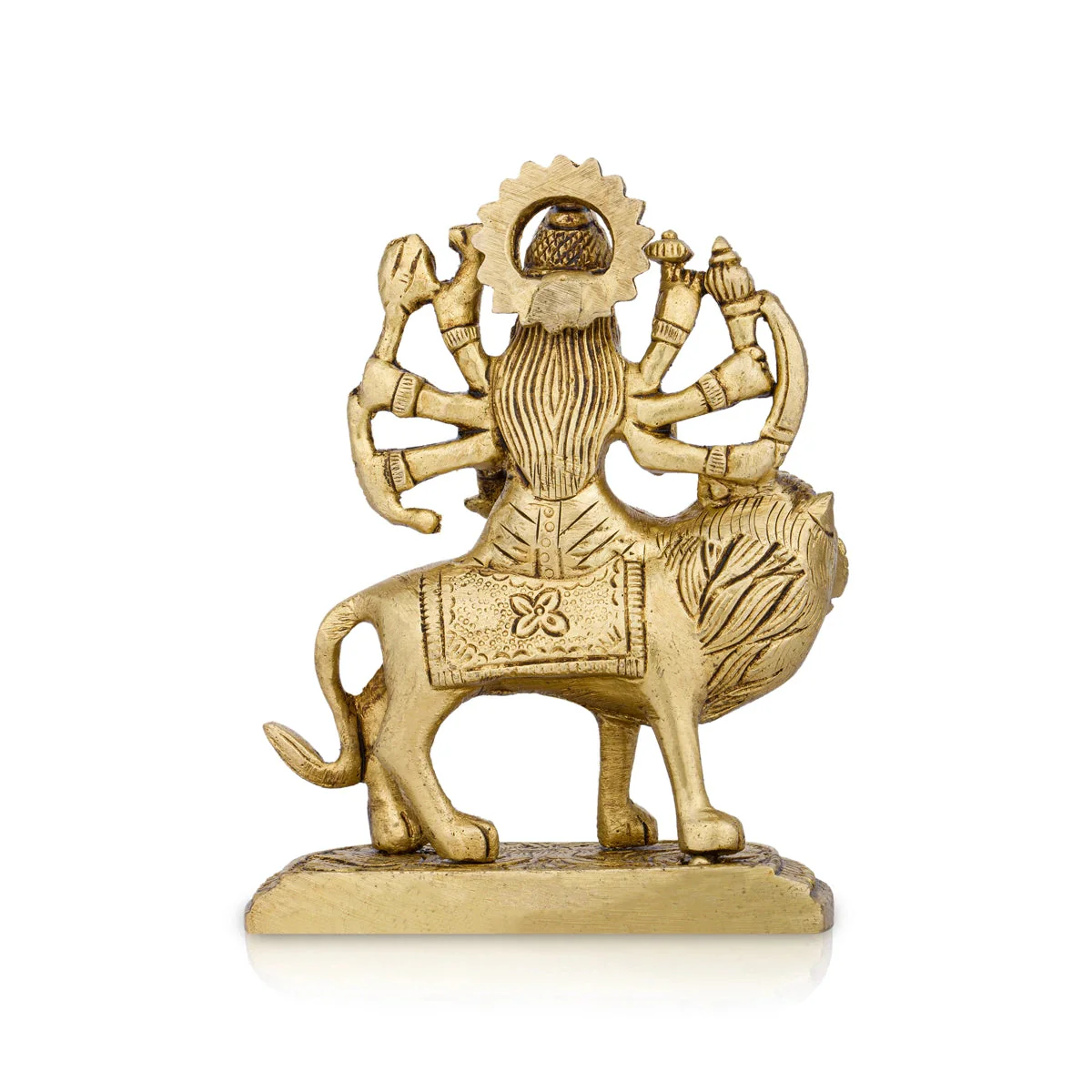 Durga Statue Sitting On Lion - 3.5 x 2.5 Inches | Antique Brass Idol/ Durga Idol With 8 Hands for Pooja - Image 4