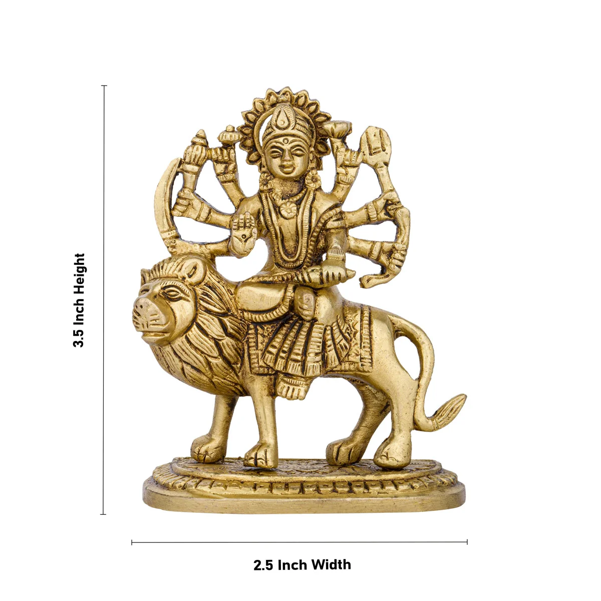 Durga Statue Sitting On Lion - 3.5 x 2.5 Inches | Antique Brass Idol/ Durga Idol With 8 Hands for Pooja - Image 5