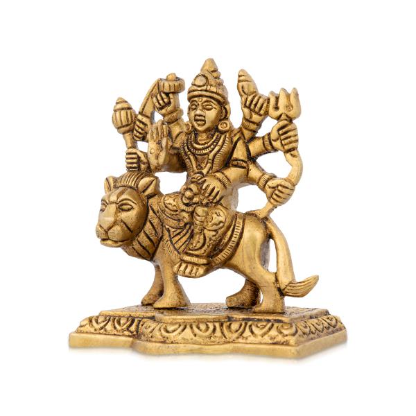 Durga Statue Sitting On Lion - 3.5 x 3 Inches | Antique Brass Idol/ Durga Idol With 8 Hands for Pooja - Image 2