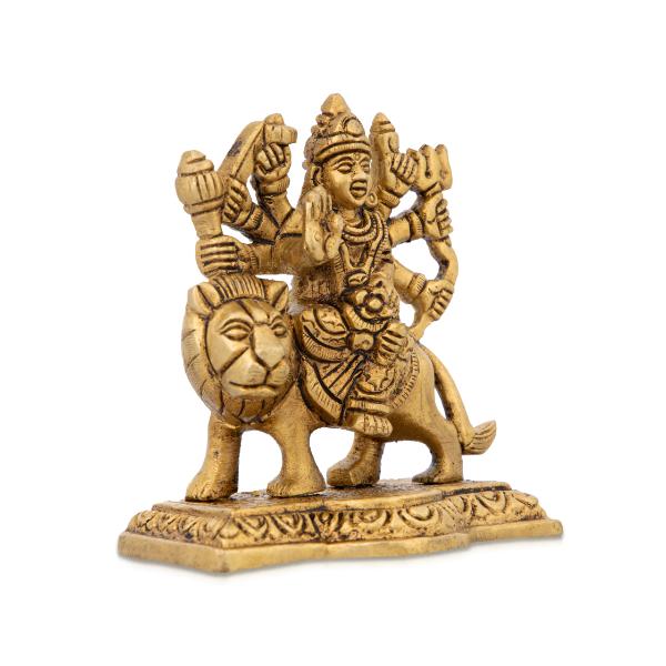 Durga Statue Sitting On Lion - 3.5 x 3 Inches | Antique Brass Idol/ Durga Idol With 8 Hands for Pooja - Image 3