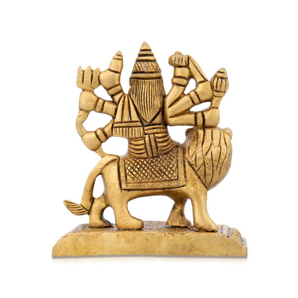 Durga Statue Sitting On Lion - 3.5 x 3 Inches | Antique Brass Idol/ Durga Idol With 8 Hands for Pooja - Image 4