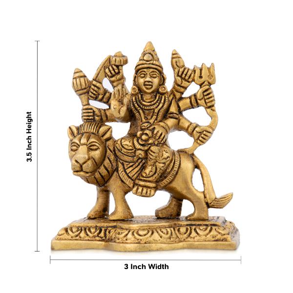 Durga Statue Sitting On Lion - 3.5 x 3 Inches | Antique Brass Idol/ Durga Idol With 8 Hands for Pooja - Image 5