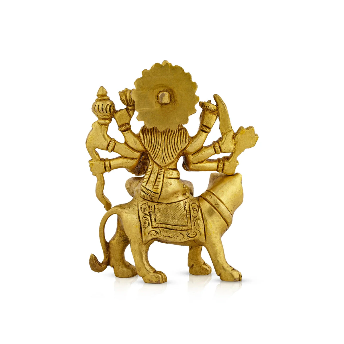 Durga Statue Sitting On Lion - 4.5 x 3.5 Inches | Antique Brass Idol/ Durga Idol With 8 Hands for Pooja - Image 5