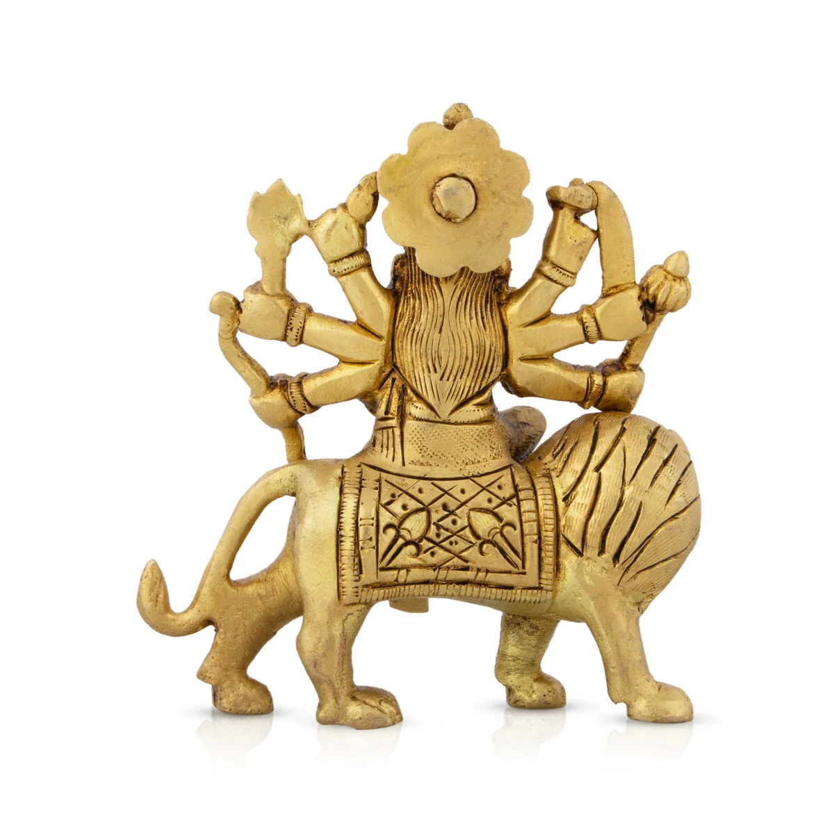 Durga Statue Sitting On Lion - 4.5 x 4 Inches | Antique Brass Idol/ Durga Idol With 8 Hands for Pooja - Image 4