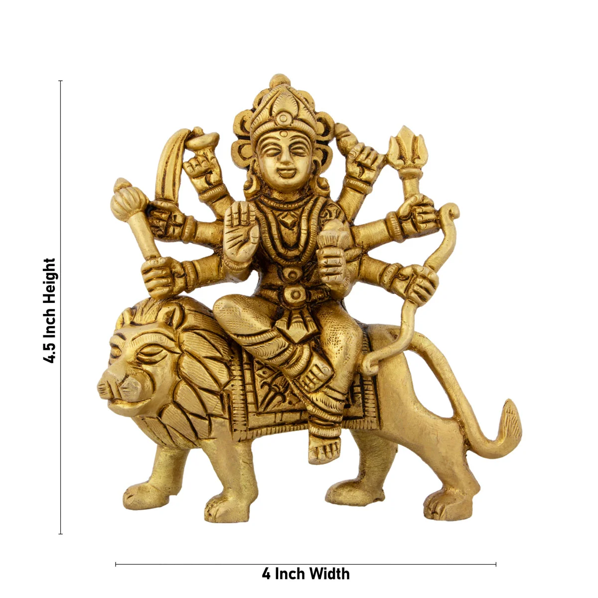 Durga Statue Sitting On Lion - 4.5 x 4 Inches | Antique Brass Idol/ Durga Idol With 8 Hands for Pooja - Image 5