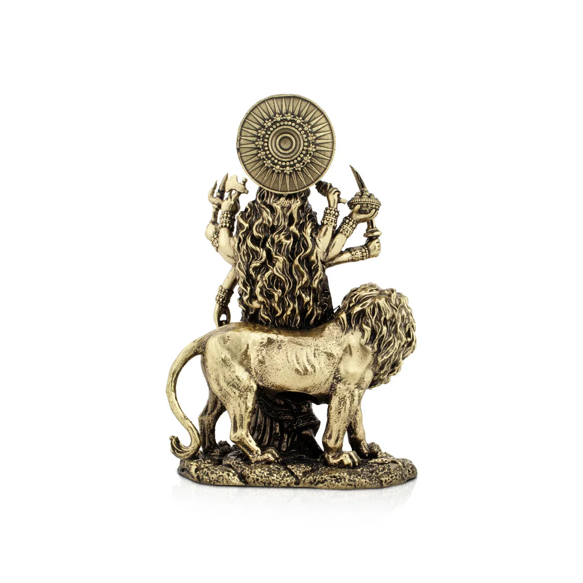 Durga With Lion - 5 x 3.5 Inches | Brass Idol/ Durga Murti/ Standing Durga Idol With 8 Hands for Pooja - Image 2