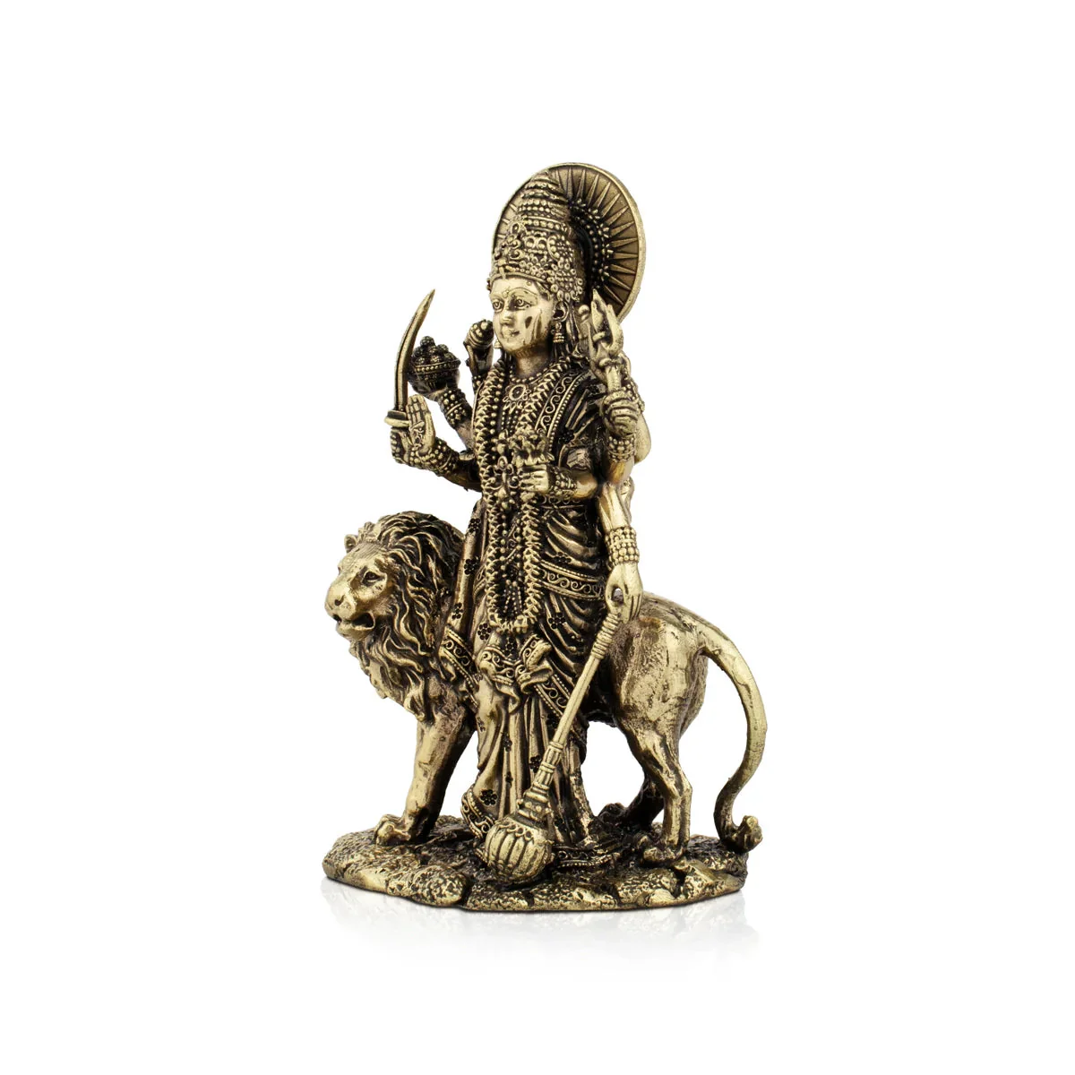 Durga With Lion - 5 x 3.5 Inches | Brass Idol/ Durga Murti/ Standing Durga Idol With 8 Hands for Pooja - Image 3