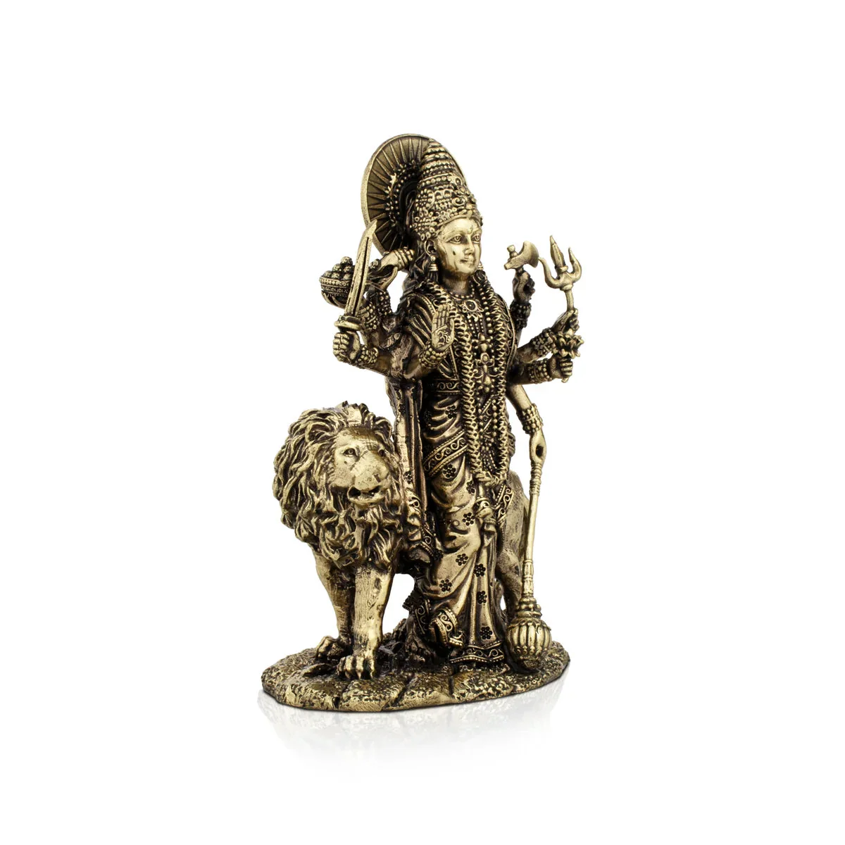 Durga With Lion - 5 x 3.5 Inches | Brass Idol/ Durga Murti/ Standing Durga Idol With 8 Hands for Pooja - Image 4