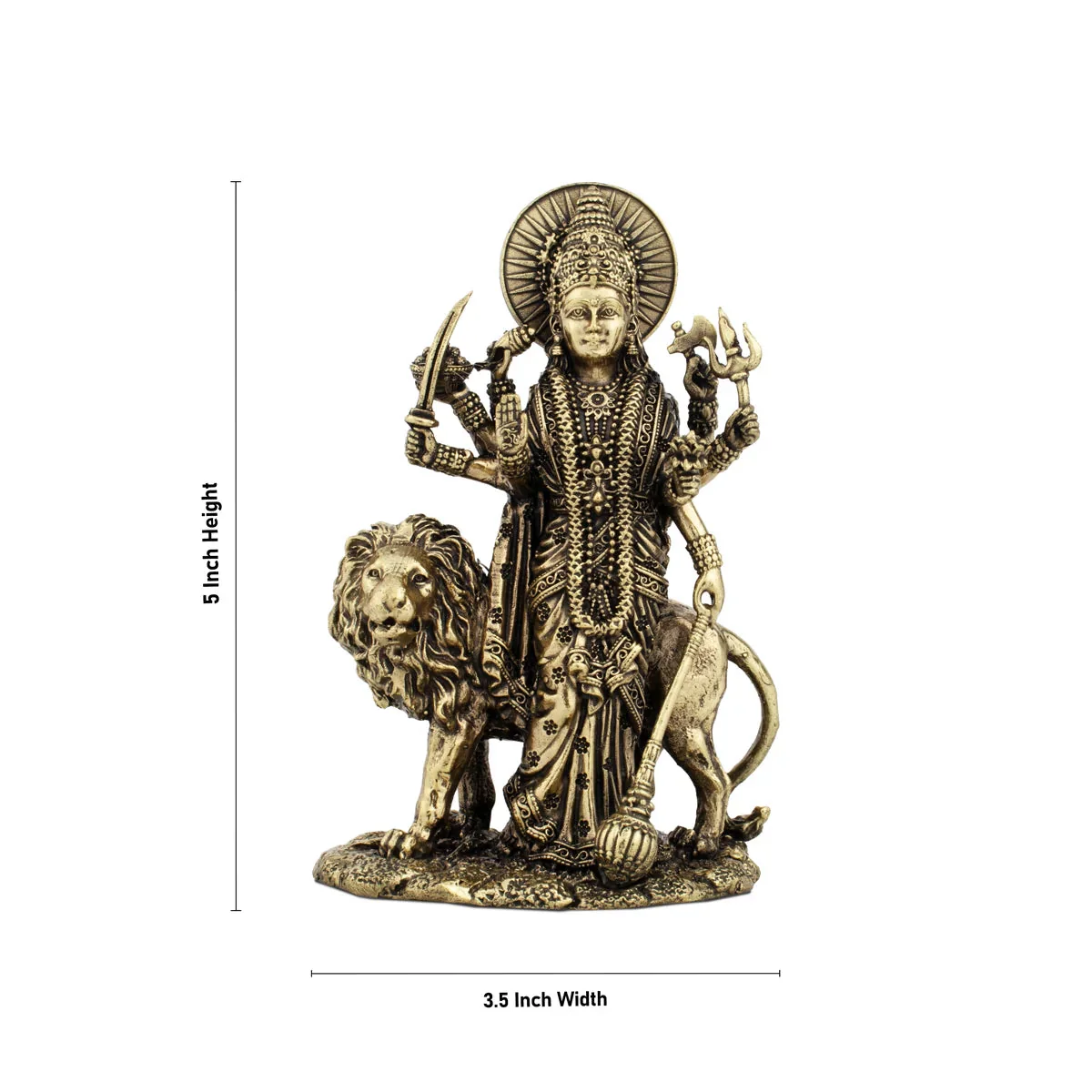 Durga With Lion - 5 x 3.5 Inches | Brass Idol/ Durga Murti/ Standing Durga Idol With 8 Hands for Pooja - Image 5