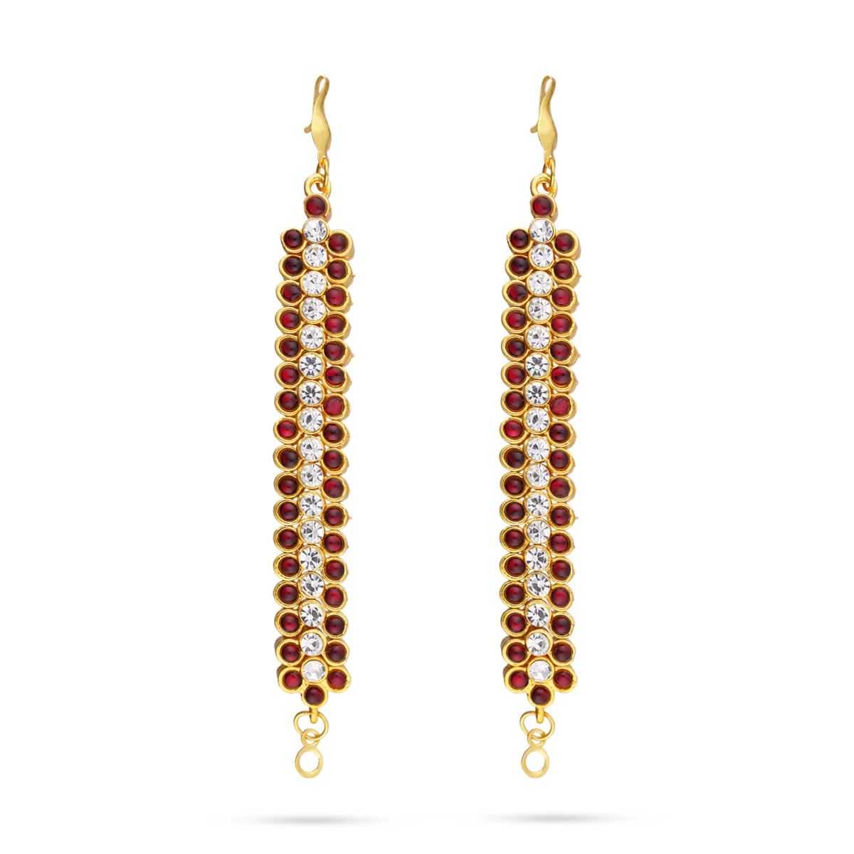 Earring Mattal Pair - 3.5 x 0.75 Inches | Artificial Jewelry/ Kemp Stone Ear Chain for Women - Image 2