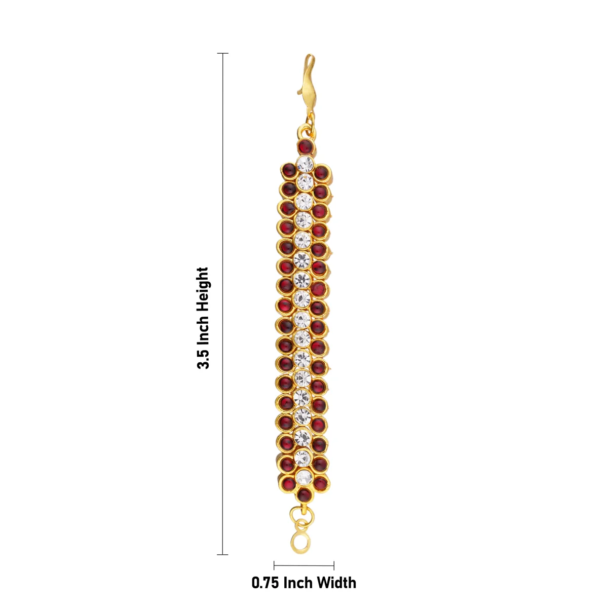 Earring Mattal Pair - 3.5 x 0.75 Inches | Artificial Jewelry/ Kemp Stone Ear Chain for Women - Image 3