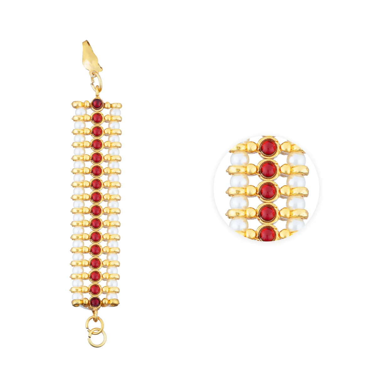Earring Mattal Pair - 3 x 0.5 Inches | Artificial Jewelry/ Kemp Stone With Beads Design Ear Chain for Women - Image 2