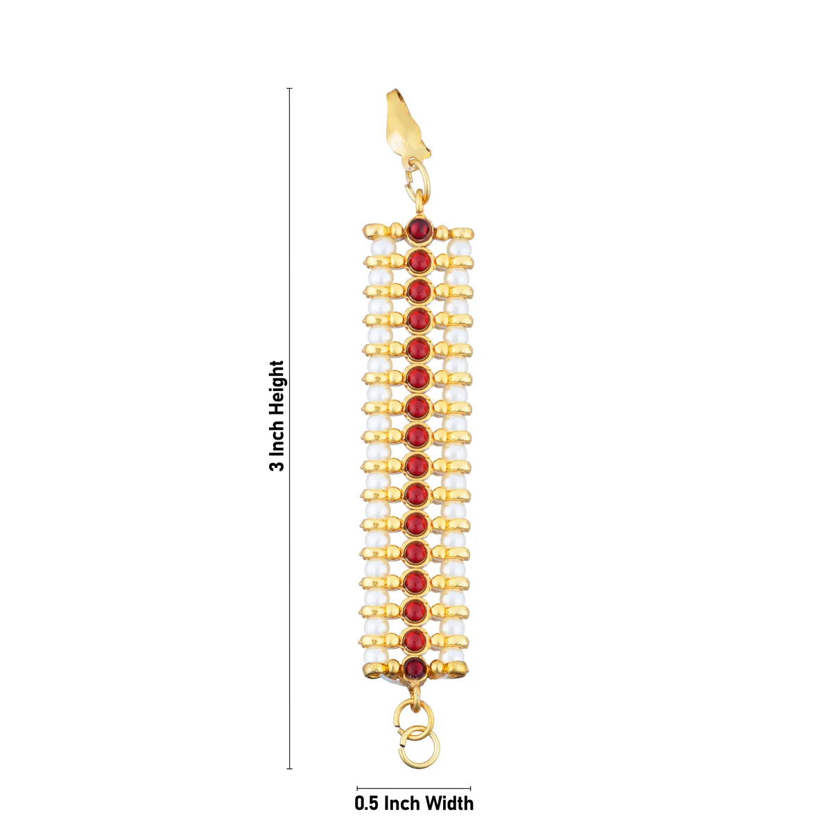Earring Mattal Pair - 3 x 0.5 Inches | Artificial Jewelry/ Kemp Stone With Beads Design Ear Chain for Women - Image 3