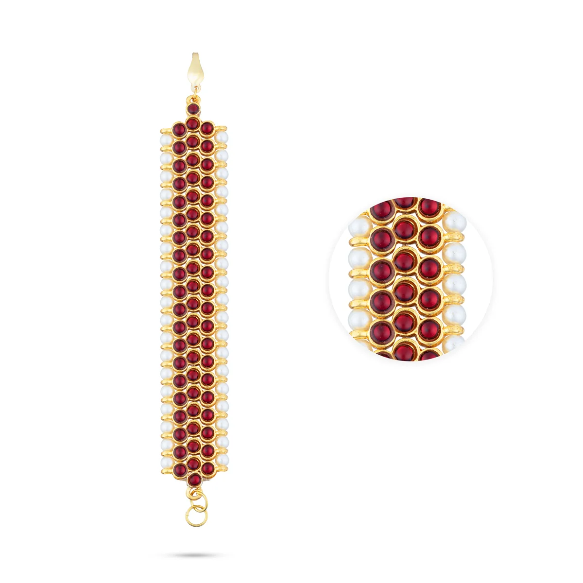 Earring Mattal Pair - 4 x 0.75 Inches | Artificial Jewelry/ Kemp Stone With Beads Design Ear Chain for Women - Image 2