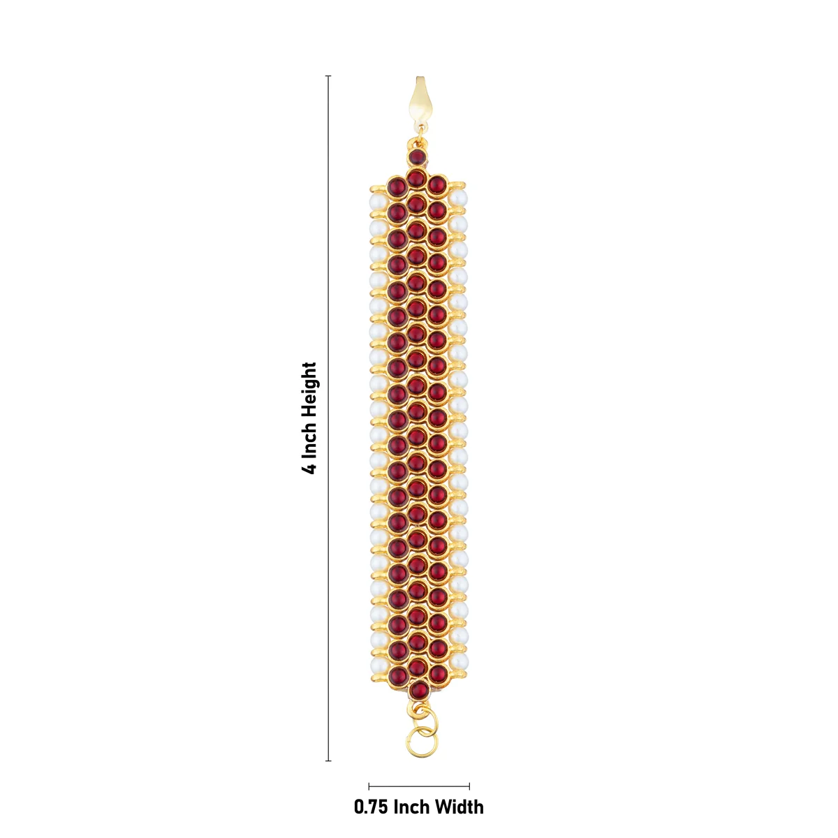 Earring Mattal Pair - 4 x 0.75 Inches | Artificial Jewelry/ Kemp Stone With Beads Design Ear Chain for Women - Image 3
