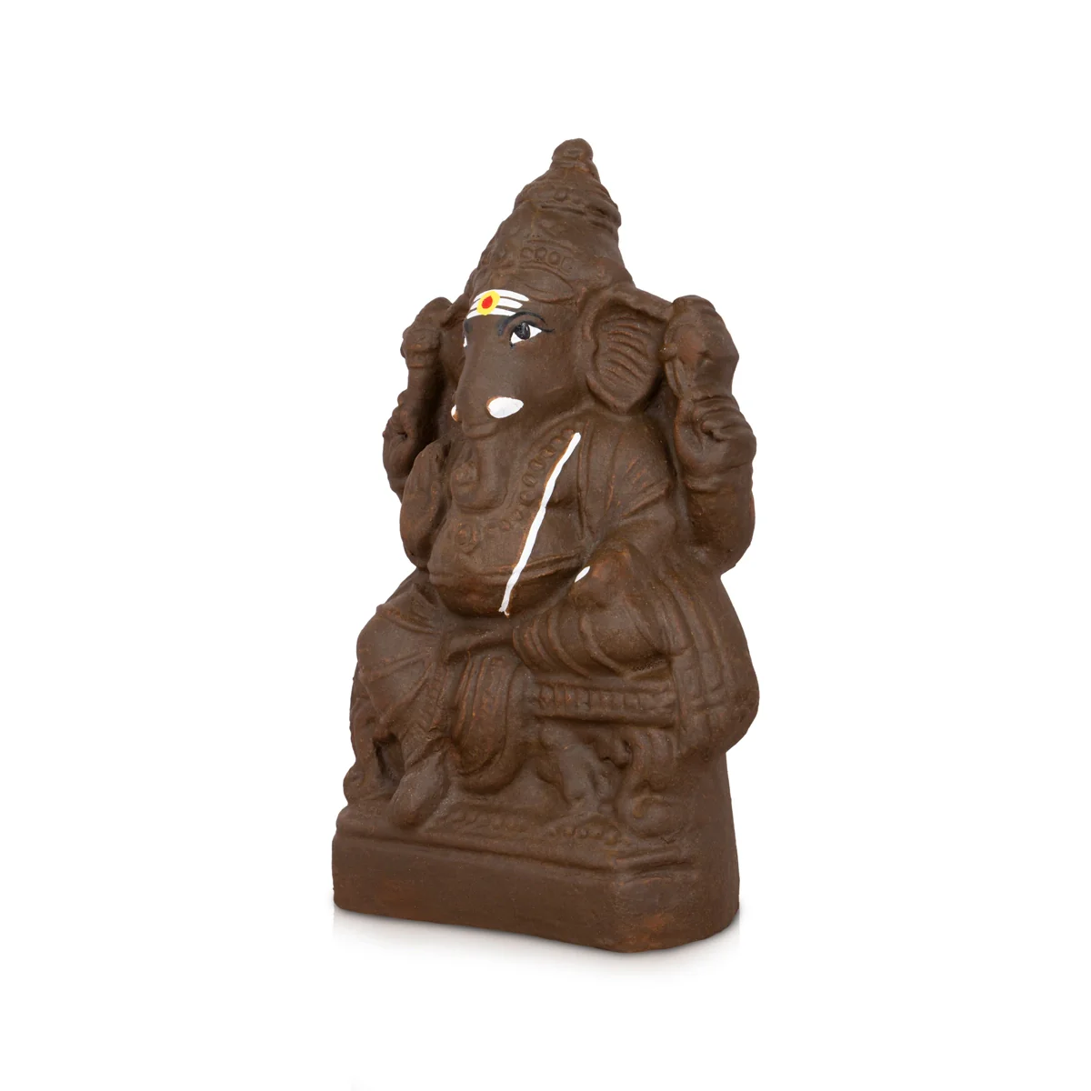 Eco Friendly Ganesha Idol Sitting On Simhasanam - 9 x 4.75 Inches | Clay Ganpati Idol/ Ganesh Chaturthi Decoration - Image 3