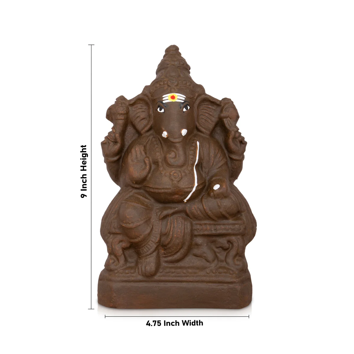 Eco Friendly Ganesha Idol Sitting On Simhasanam - 9 x 4.75 Inches | Clay Ganpati Idol/ Ganesh Chaturthi Decoration - Image 4