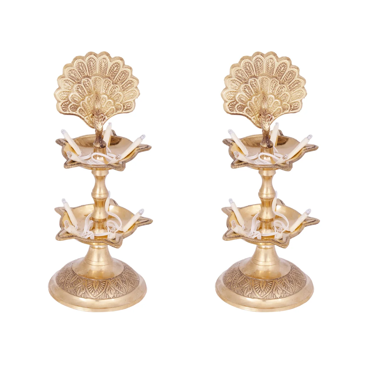 Electric Diya Pair - 7 x 3 Inches | 2 Step Decorative Lamp/ 110V for Usa/ Brass Polish Diwali Diya for Home Decor - Image 2