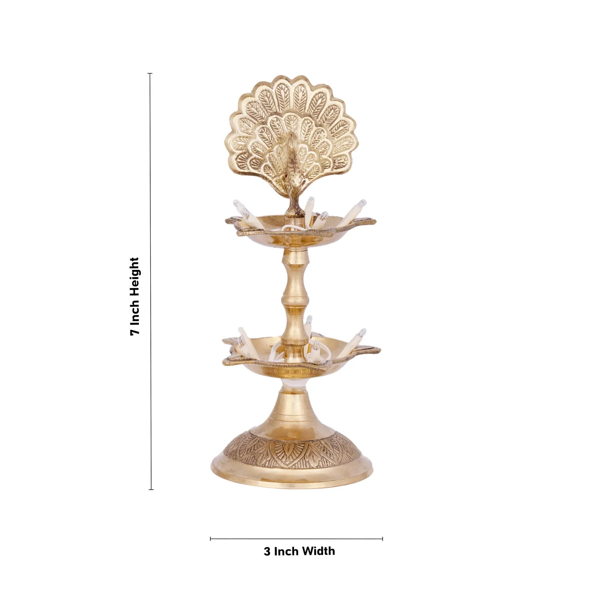 Electric Diya Pair - 7 x 3 Inches | 2 Step Decorative Lamp/ 110V for Usa/ Brass Polish Diwali Diya for Home Decor - Image 3