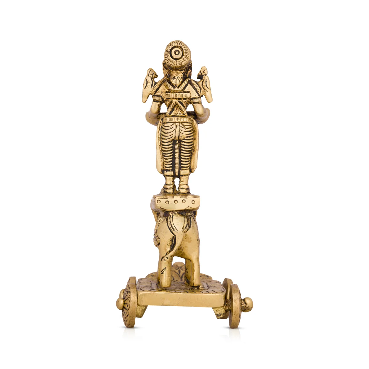 Deep Lady Standing on Elephant Wheel - 6.5 x 4 Inches | Antique Brass Idol/ Vilakku for Pooja/ 795 Gms Approx - Image 2