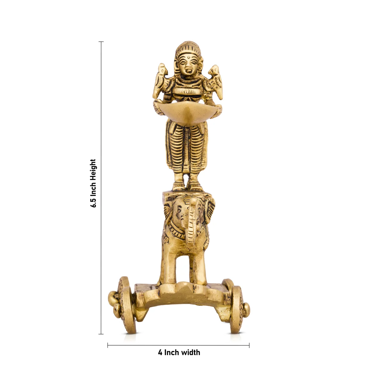 Deep Lady Standing on Elephant Wheel - 6.5 x 4 Inches | Antique Brass Idol/ Vilakku for Pooja/ 795 Gms Approx - Image 4