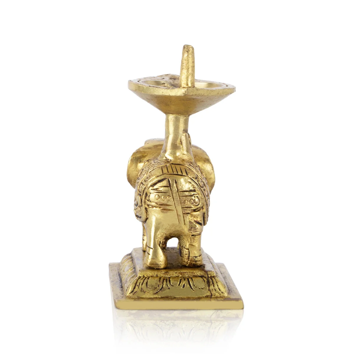 Elephant Design Brass Lamp - 3.5 x 3 Inches | Brass Pooja Diya/ Antique Polish Vilakku With Base for Home - Image 3