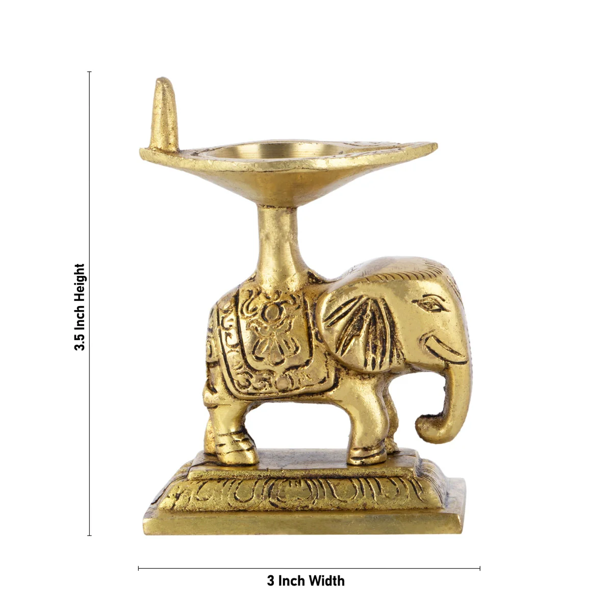 Elephant Design Brass Lamp - 3.5 x 3 Inches | Brass Pooja Diya/ Antique Polish Vilakku With Base for Home - Image 5