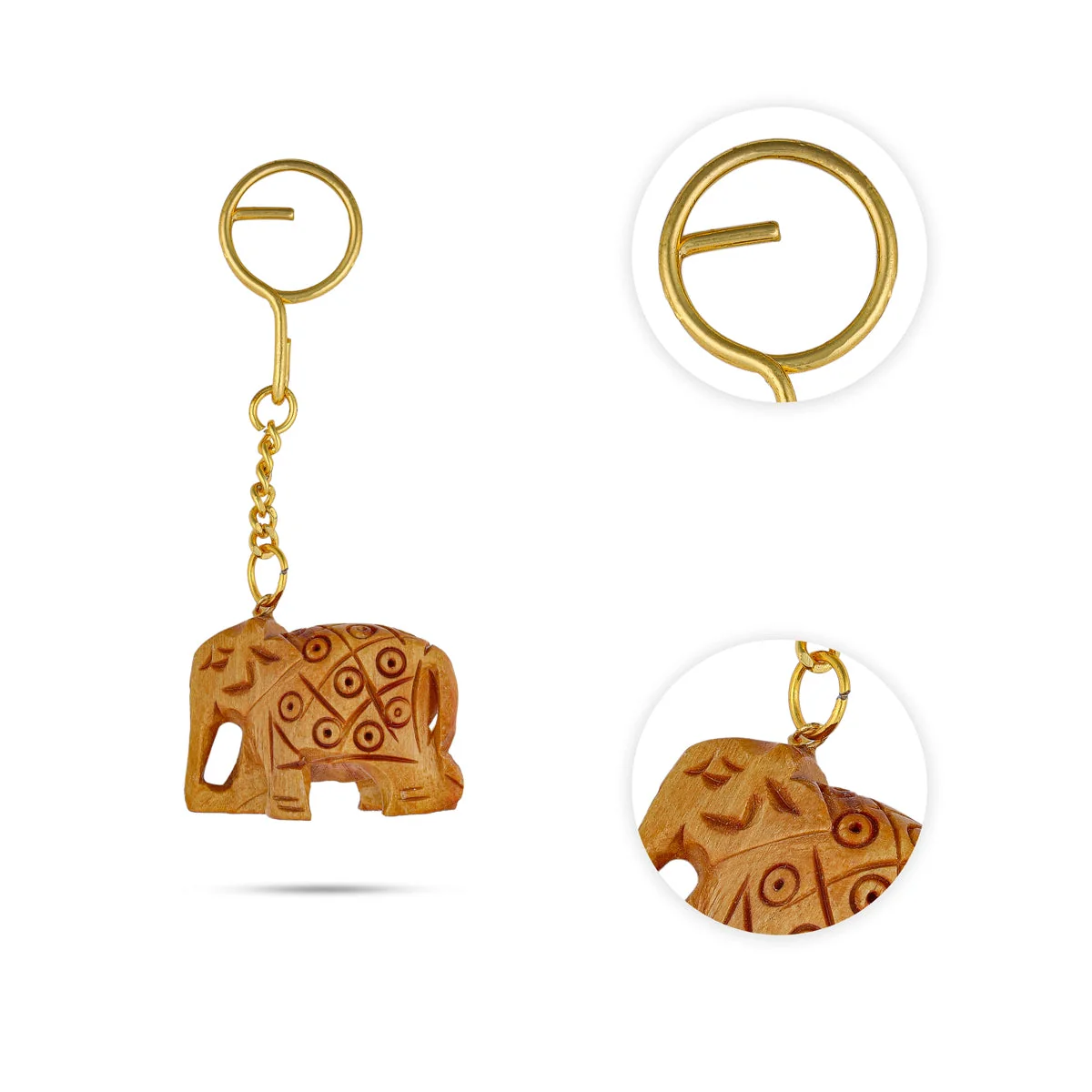 Elephant Design Key Chain - 1.5 x 1.75 Inches | Hand Carved Key Holder/ Wooden Key Ring for Car & Bike - Image 2