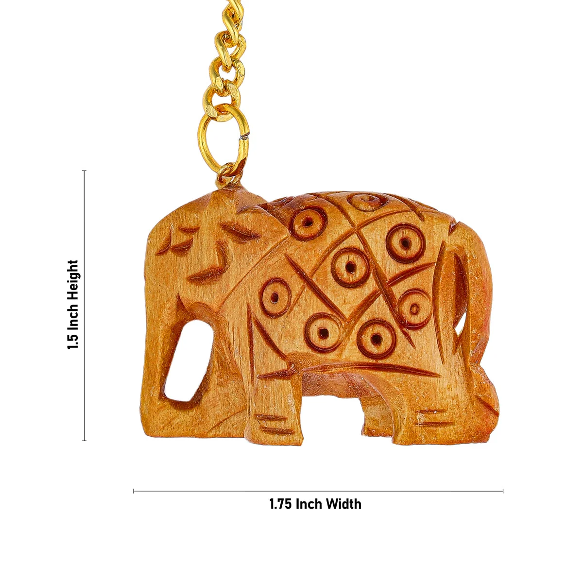 Elephant Design Key Chain - 1.5 x 1.75 Inches | Hand Carved Key Holder/ Wooden Key Ring for Car & Bike - Image 3