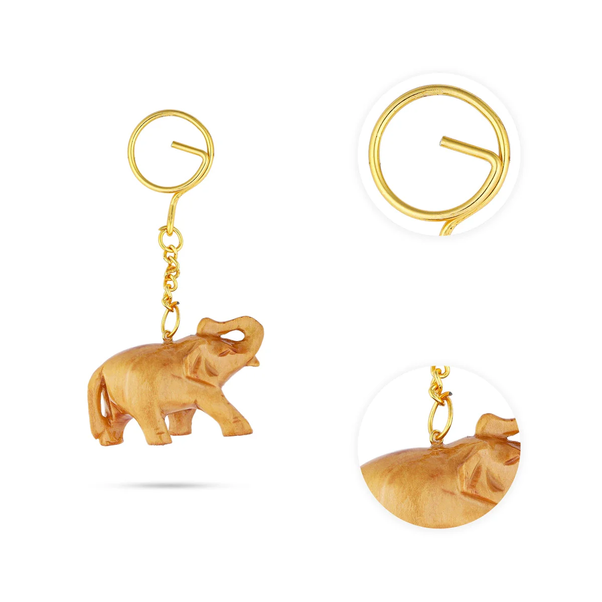 Elephant Design Key Chain - 1.5 x 2 Inches | Key Ring/ Wooden Key Holder for Car And Bike - Image 2