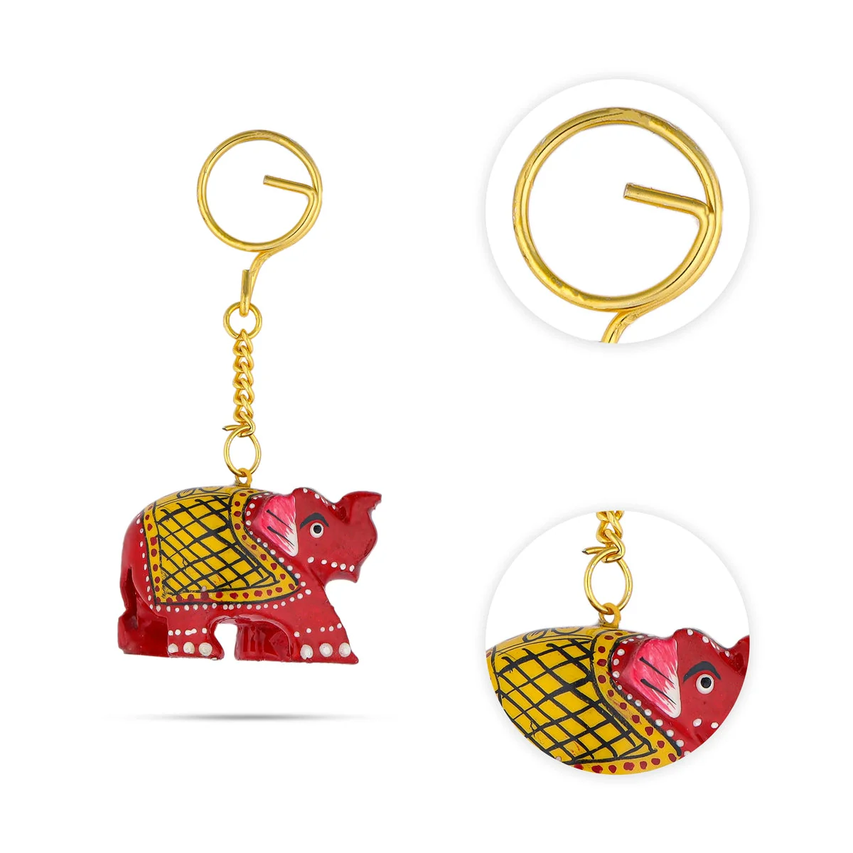 Elephant Design Key Chain - 1.5 x 2 Inches | Painted Key Holder/ Wooden Key Ring for Car And Bike - Image 2