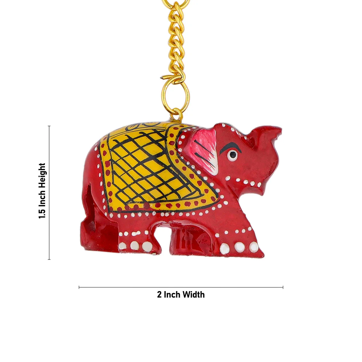 Elephant Design Key Chain - 1.5 x 2 Inches | Painted Key Holder/ Wooden Key Ring for Car And Bike - Image 3