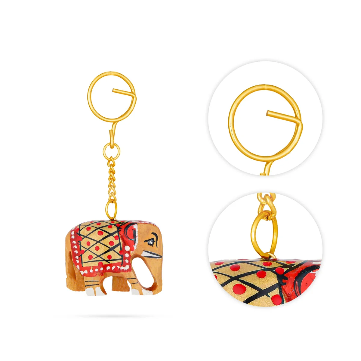 Elephant Design Key Chain - 1.5 x 2 Inches | Wooden Key Ring/ Painted Key Holder for Bike And Car - Image 2