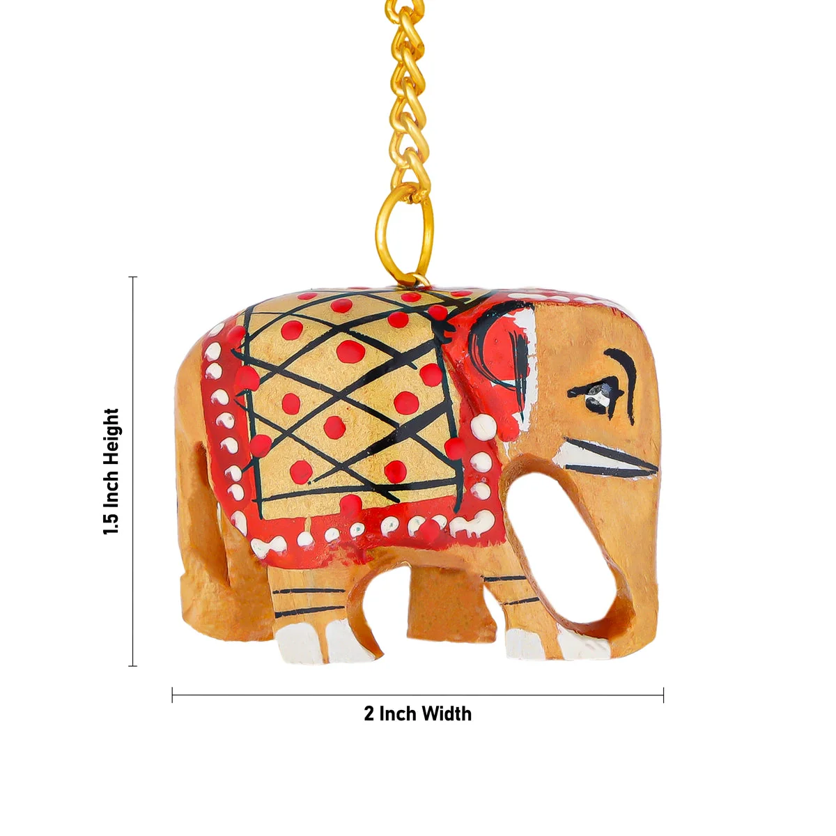 Elephant Design Key Chain - 1.5 x 2 Inches | Wooden Key Ring/ Painted Key Holder for Bike And Car - Image 3