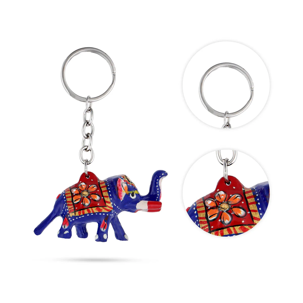 Elephant Design Key Chain - 1.5 x 3 Inches | Painted Key Holder/ Metal Key Ring for Car And Bike - Image 2