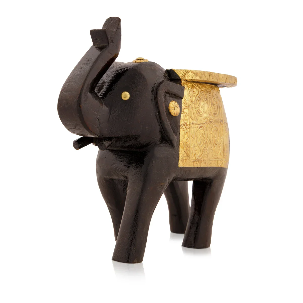 Elephant Design Stool - 6 x 8 Inches | Wooden Stool/ Brass Sheet Inlaid Stool for Home Decor - Image 2