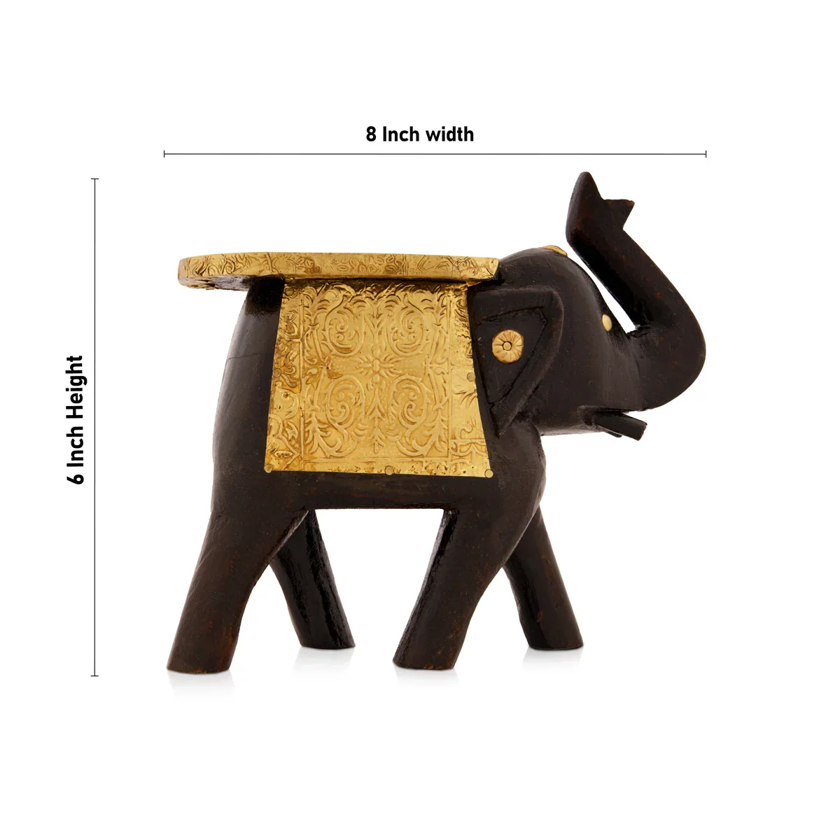 Elephant Design Stool - 6 x 8 Inches | Wooden Stool/ Brass Sheet Inlaid Stool for Home Decor - Image 5