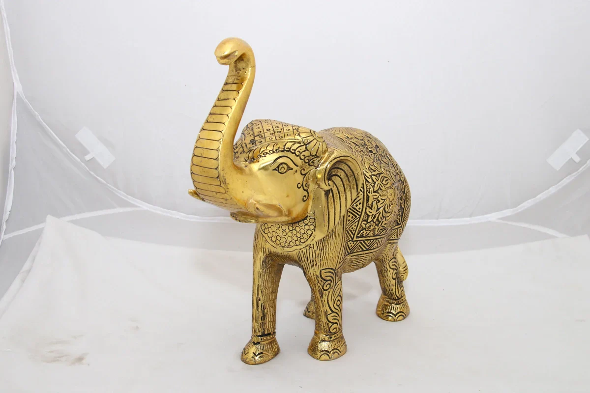 Elephant Idol | Aluminium Statue/ Gold Polish Elephant Statue for Home Decor - Image 2
