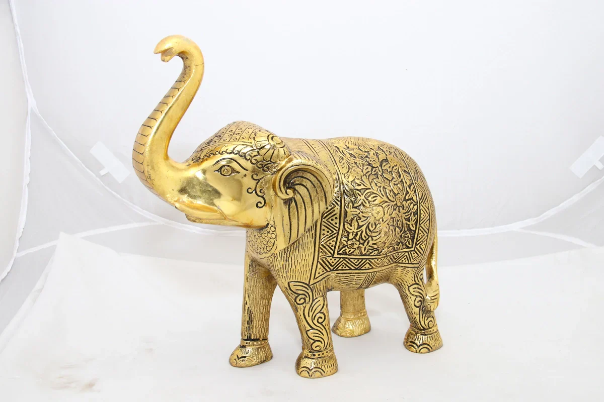 Elephant Idol | Aluminium Statue/ Gold Polish Elephant Statue for Home Decor - Image 3