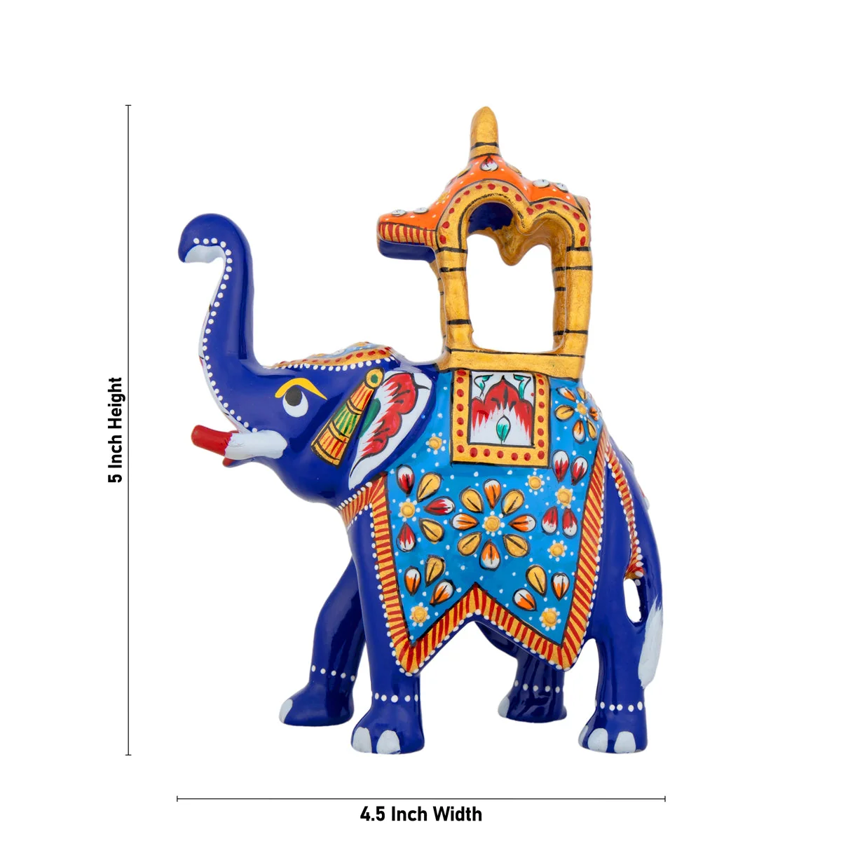 Elephant Statue - 5 x 4.5 Inches | Painted Elephant Sculpture/ Metal Ambari Elephant Idol for Home Decor - Image 2