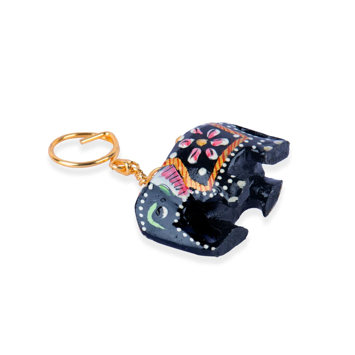 Elephant Statue Key Chain - 1.5 x 2.5 Inches | Wooden Key Holder/ Painted Elephant Idol Key Ring for Car & Bike - Image 2