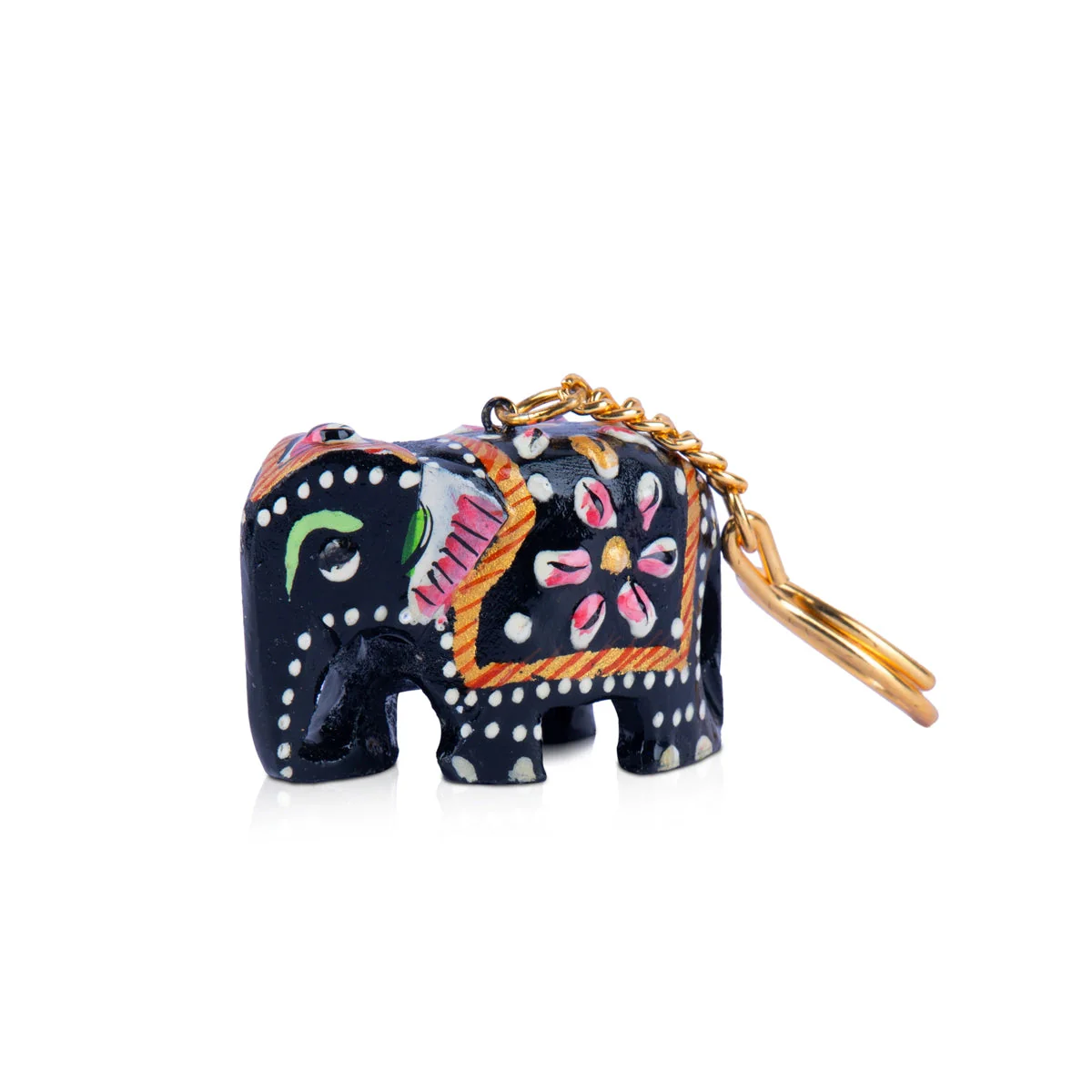 Elephant Statue Key Chain - 1.5 x 2.5 Inches | Wooden Key Holder/ Painted Elephant Idol Key Ring for Car & Bike - Image 3