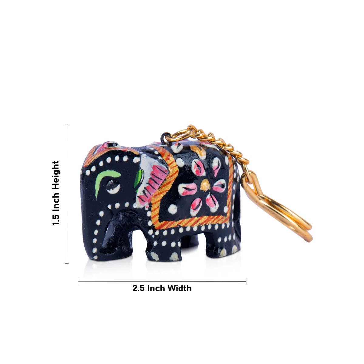 Elephant Statue Key Chain - 1.5 x 2.5 Inches | Wooden Key Holder/ Painted Elephant Idol Key Ring for Car & Bike - Image 4