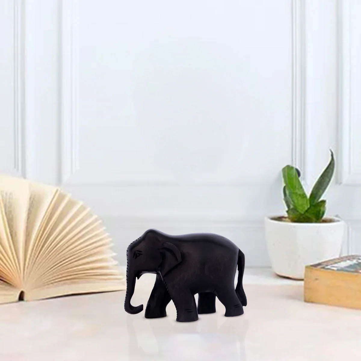Elephant Statue Key Chain - 3 x 3.75 Inches | Wooden Elephant Idol Key Ring/ Key Holder for Bike