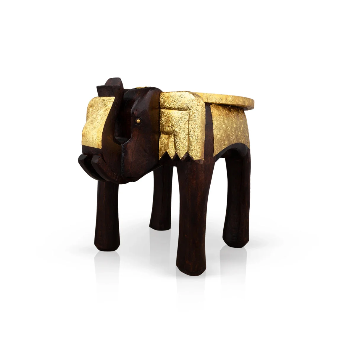 Elephant Stool - 12 x 15 Inches | Wooden Stool/ Brass Polish Decorative Stool for Home - Image 2